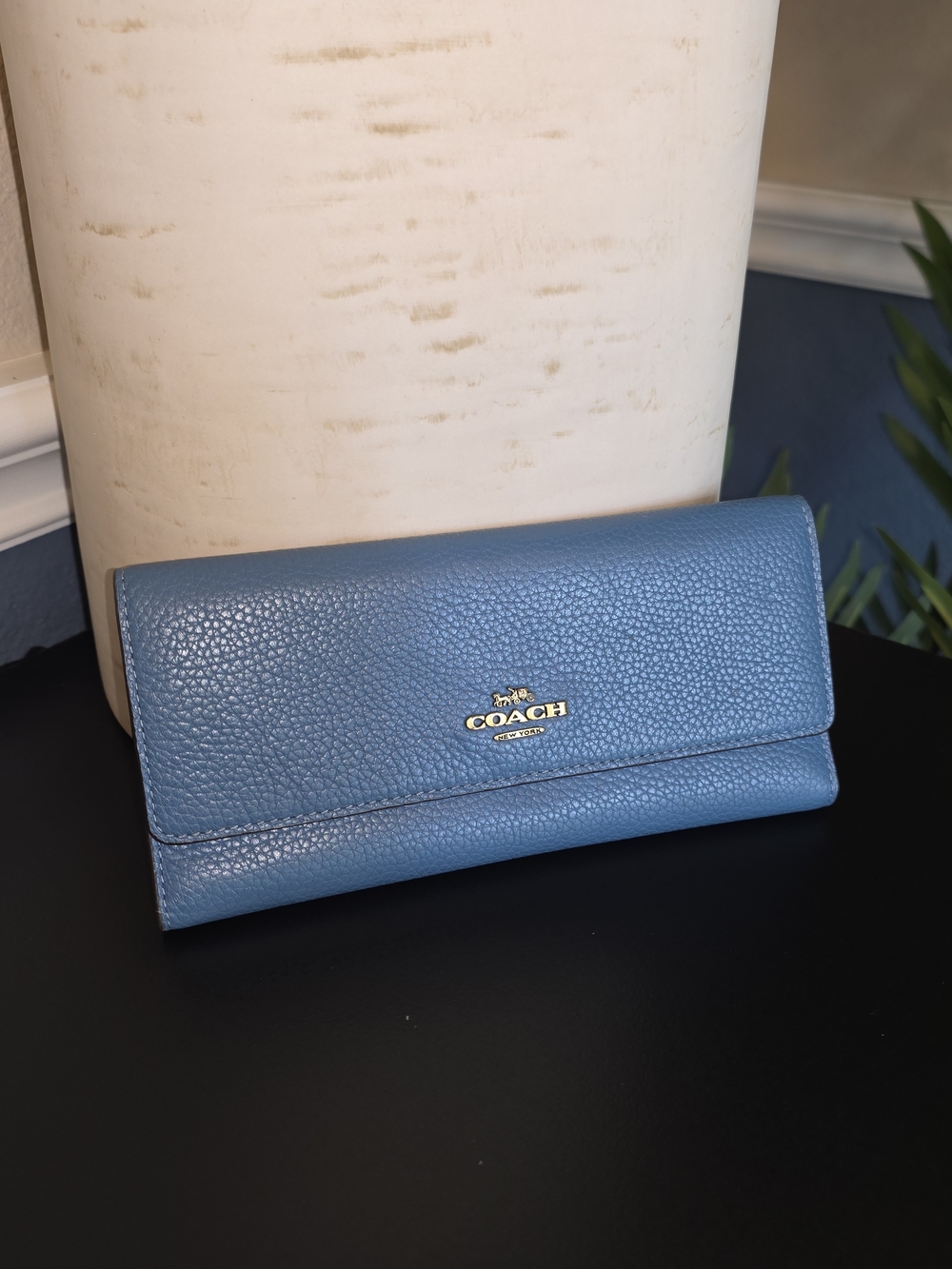 Coach Blue Pebbled Leather Continental Wallet